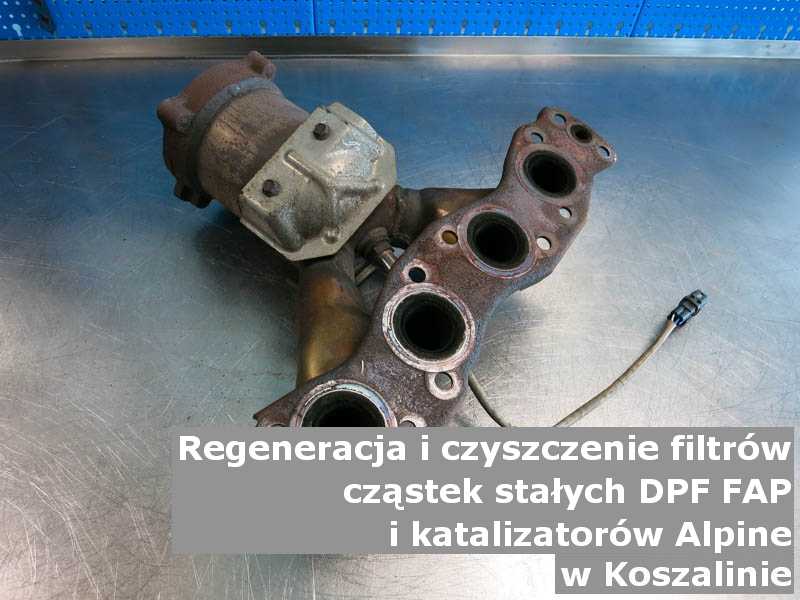 Wypalony katalizator samochodowy marki Alpine, w warsztatowym laboratorium, w Koszalinie.