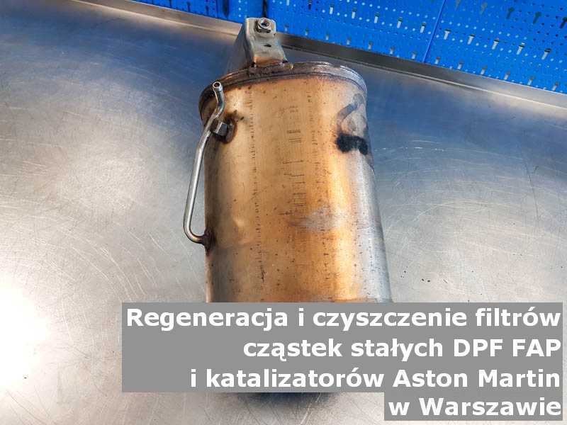 Wypalony filtr cząstek stałych GPF marki Aston Martin, w warsztacie, w Warszawie.