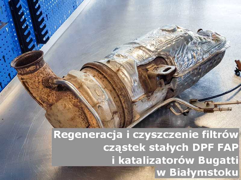 Naprawiany filtr DPF marki Bugatti, w laboratorium, w Białymstoku.