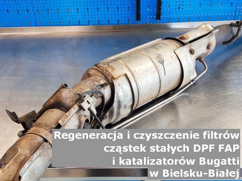 Czyszczony filtr cząstek stałych marki Bugatti, w pracowni regeneracji, w Bielsku-Białej.