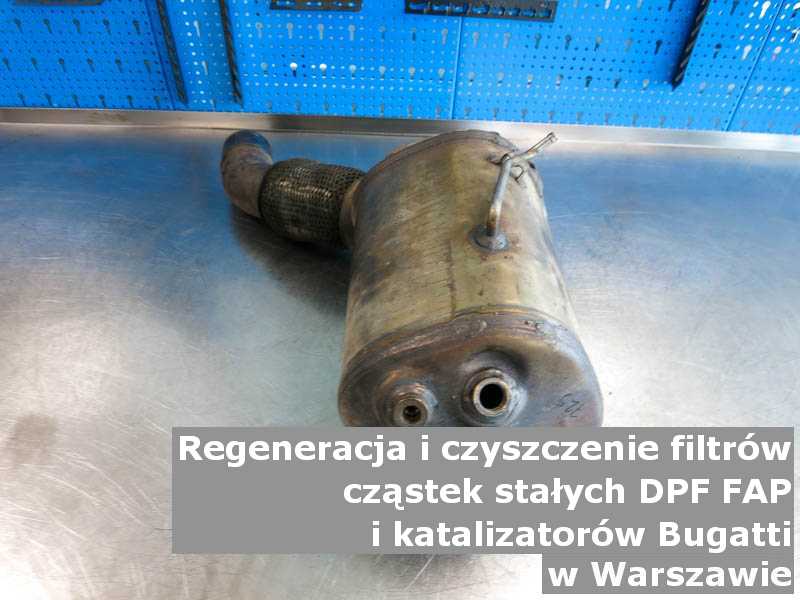 Naprawiony filtr cząstek stałych DPF/FAP marki Bugatti, w laboratorium, w Warszawie.