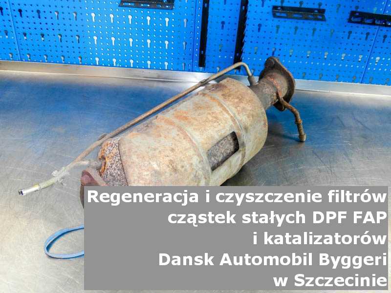 Płukany filtr cząstek stałych DPF marki Dansk Automobil Byggeri, w laboratorium, w Szczecinie.