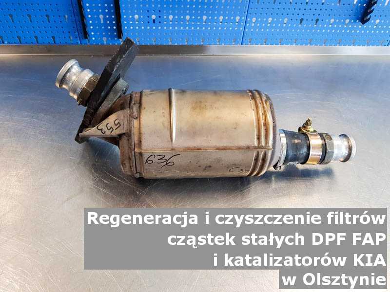 Regenerowany filtr cząstek stałych DPF/FAP marki Kia, w warsztacie, w Olsztynie.