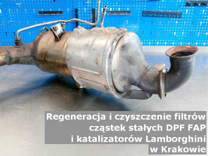 Wypalony z sadzy filtr cząstek stałych GPF marki Lamborghini, w laboratorium, w Krakowie.