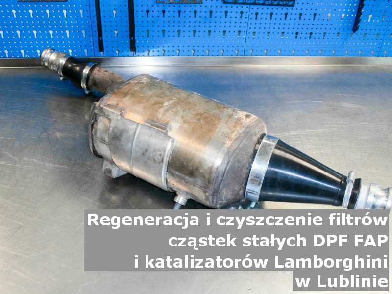 Umyty filtr cząstek stałych DPF marki Lamborghini, w warsztacie, w Lublinie.