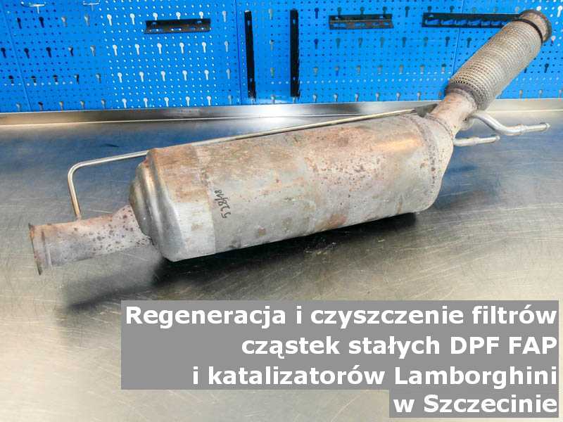 Wypalony z sadzy filtr cząstek stałych marki Lamborghini, w specjalistycznej pracowni, w Szczecinie.