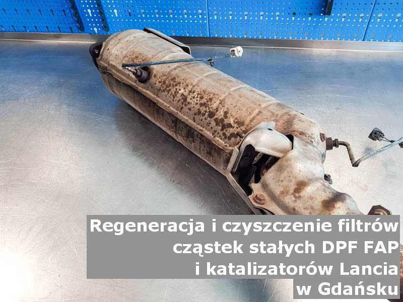 Czyszczony filtr FAP marki Lancia, w pracowni laboratoryjnej, w Gdańsku.
