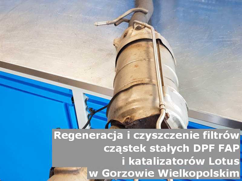Wypalony filtr cząstek stałych DPF/FAP marki Lotus, w pracowni laboratoryjnej, w Gorzowie Wielkopolskim.