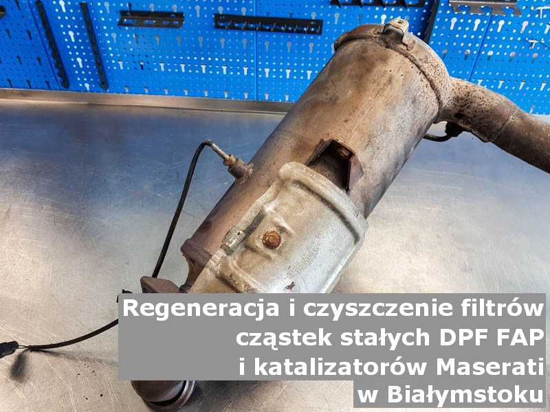 Wypalony filtr cząstek stałych GPF marki Maserati, w laboratorium, w Białymstoku.