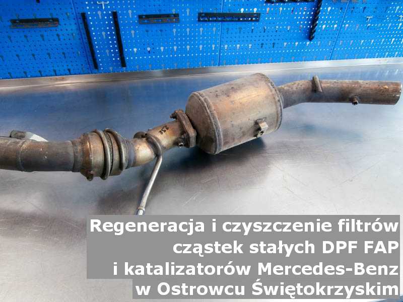 Wypalony filtr FAP marki Mercedes Benz, w warsztacie, w Ostrowcu Świętokrzyskim.