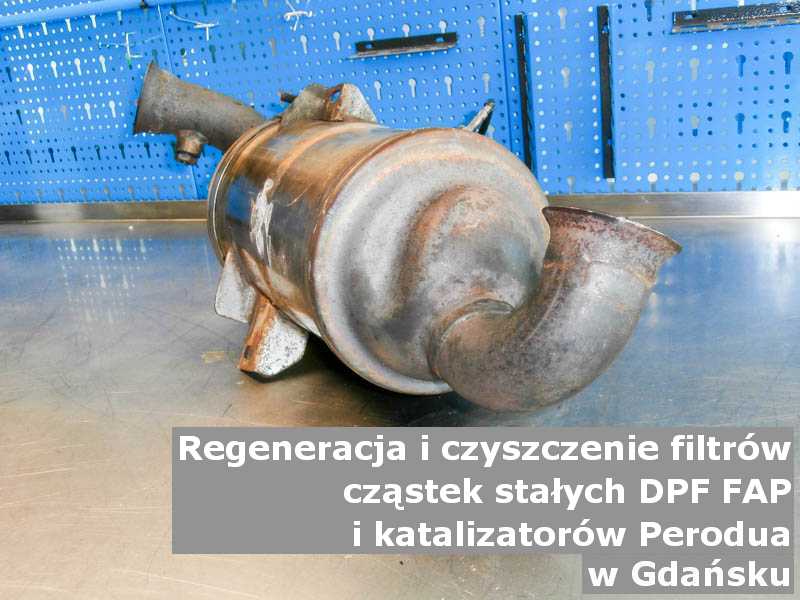 Naprawiany filtr cząstek stałych DPF marki Perodua, w specjalistycznej pracowni, w Gdańsku.