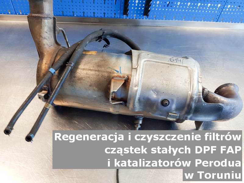 Wypalony z sadzy filtr cząstek stałych marki Perodua, w pracowni regeneracji, w Toruniu.