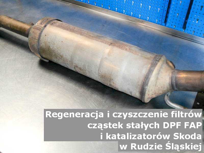 Wypłukany filtr cząstek stałych DPF/FAP marki Skoda, w laboratorium, w Rudzie Śląskiej.